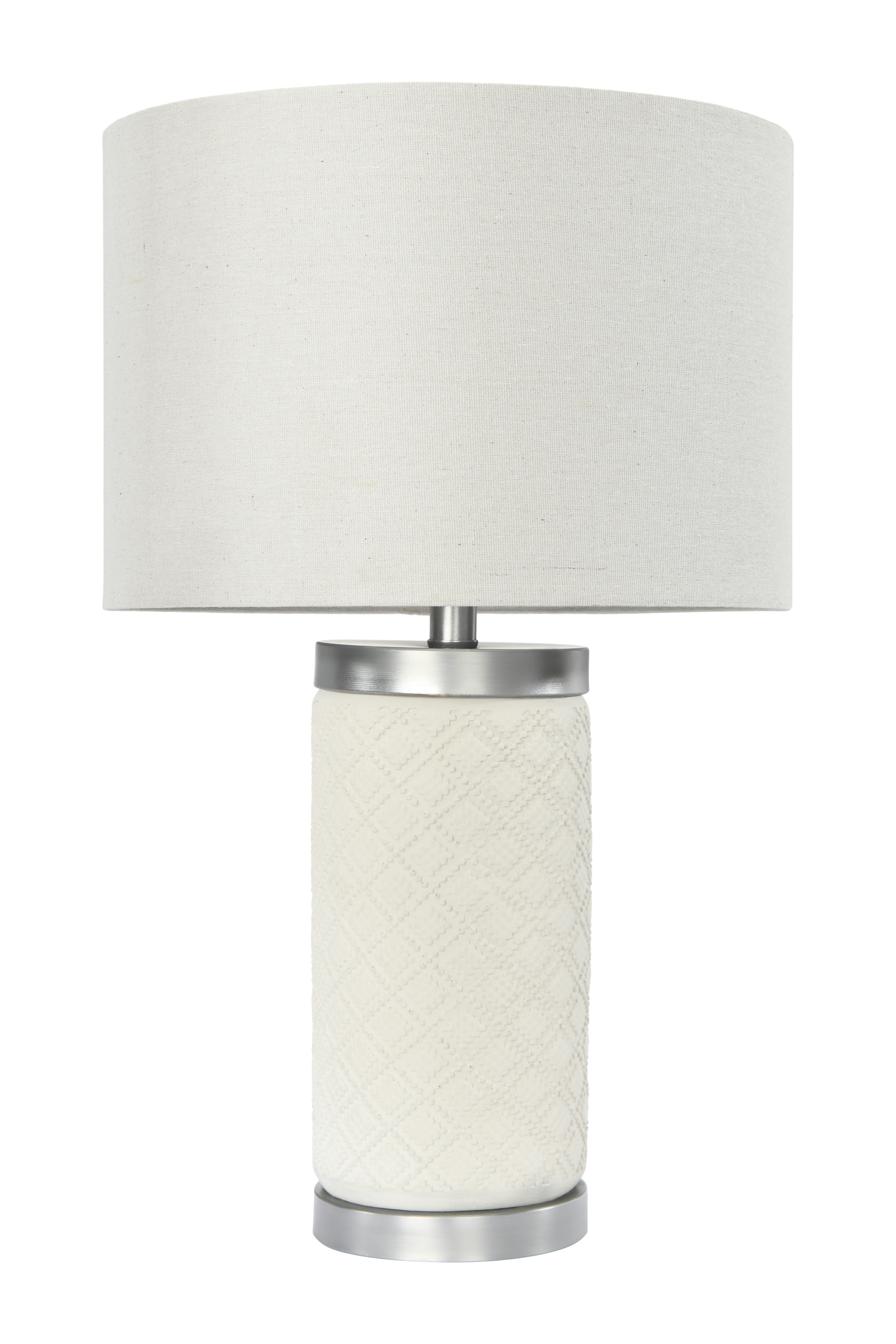 Raw Concrete Table Lamp with Imprinted Diamond Design and Metal Accents - Image 0