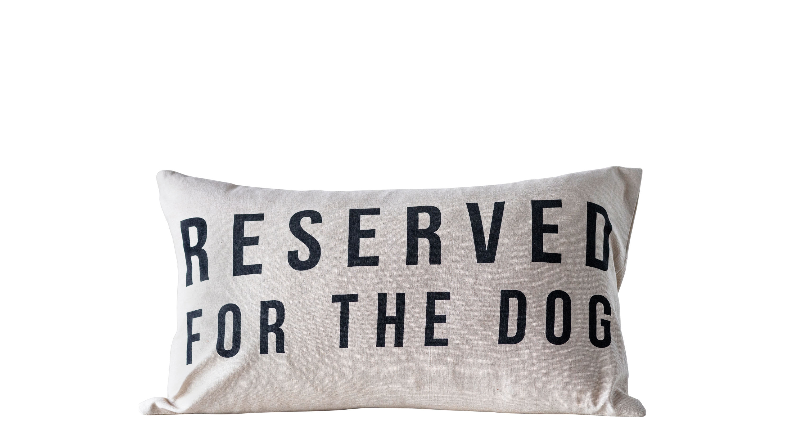 Cotton Lumbar Pillow with "Reserved For The Dog" Design, Natural and Black - Image 0