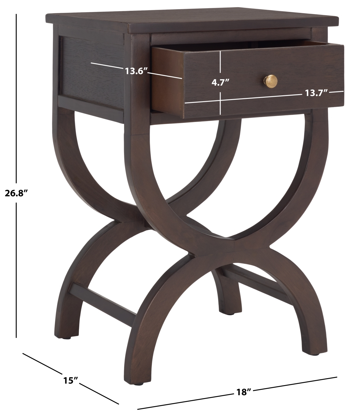 Maxine Accent Table With Storage Drawer - Walnut - Safavieh - Image 8
