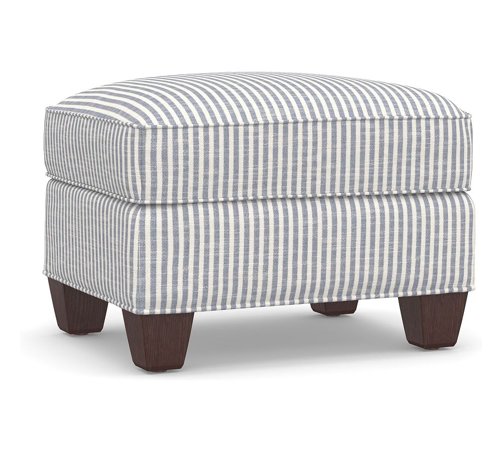 Irving Roll Arm Upholstered Storage Ottoman, Polyester Wrapped Cushions, Classic Stripe Blue - Image 0
