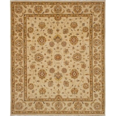 One-of-a-Kind Giligia Hand-Knotted 2010s Ushak Beige/Olive Green 8'1" x 9'9" Wool Area Rug - Image 0