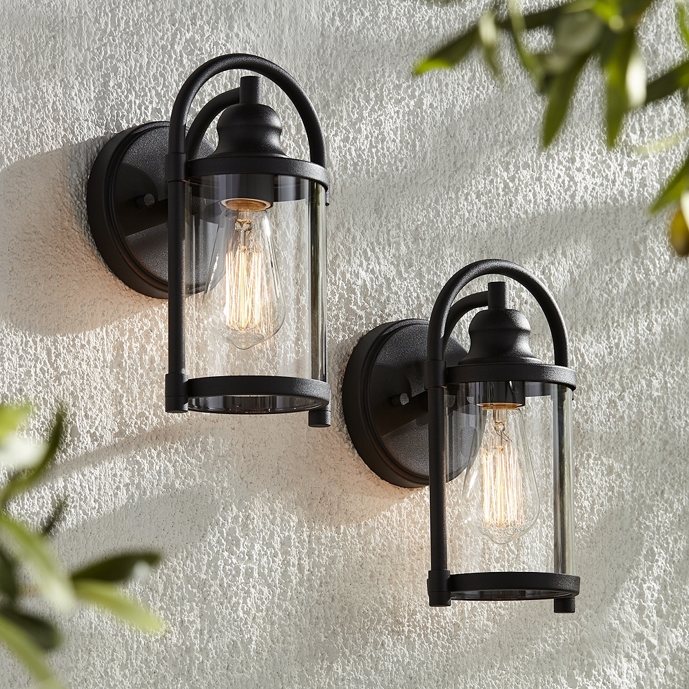 John Timberland Avani 10 1/4" High Black Outdoor Wall Light Set of 2 - Image 0