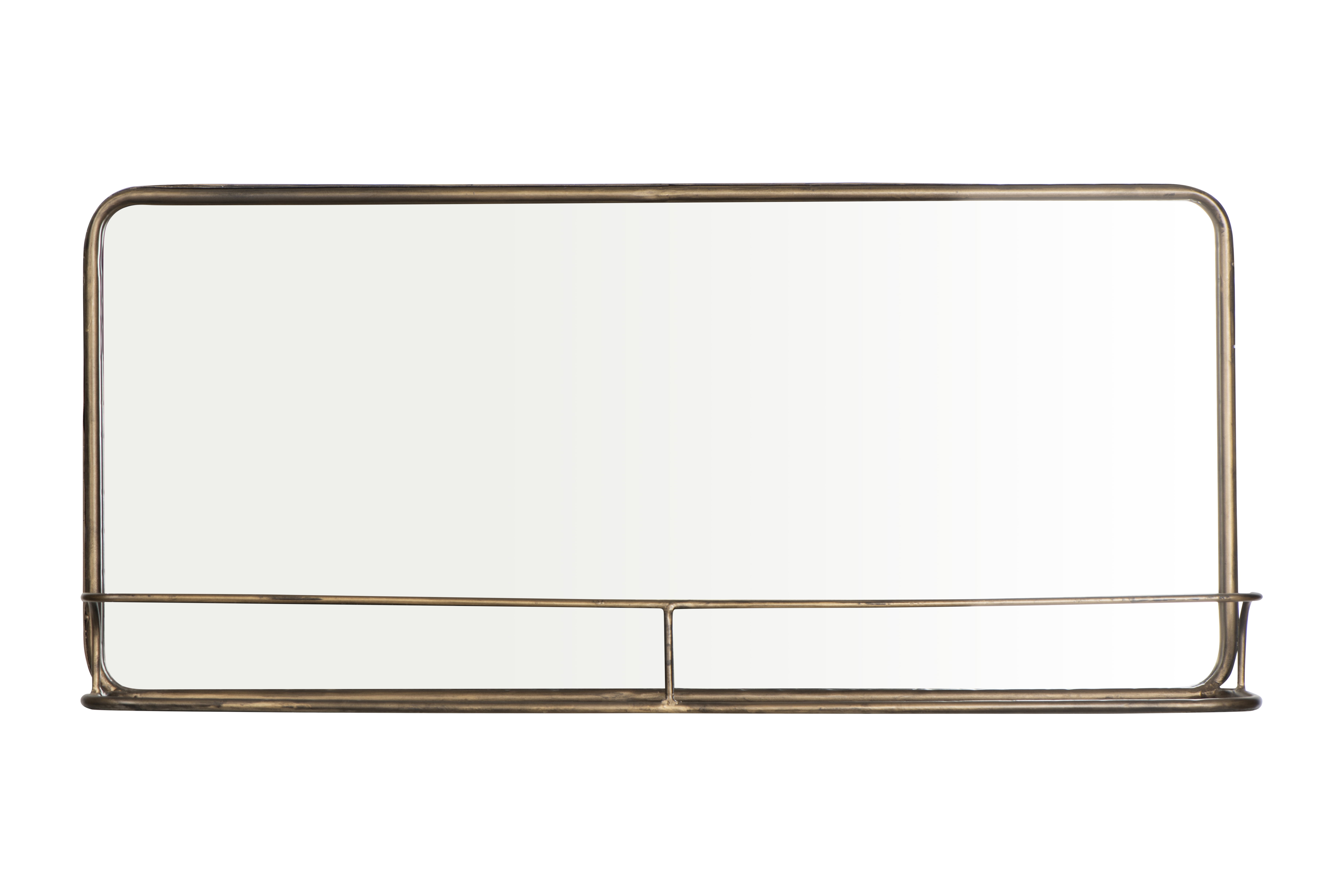 Brass Metal Framed Mirror with Shelf - Image 0