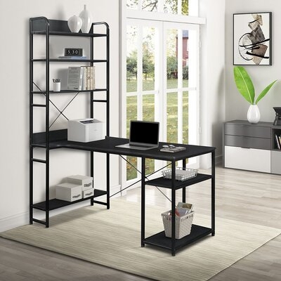Computer Desk——Steel Frame And MDF Board/5 Tier Open Bookshelf/Plenty Storage Space(Tiger) - Image 0