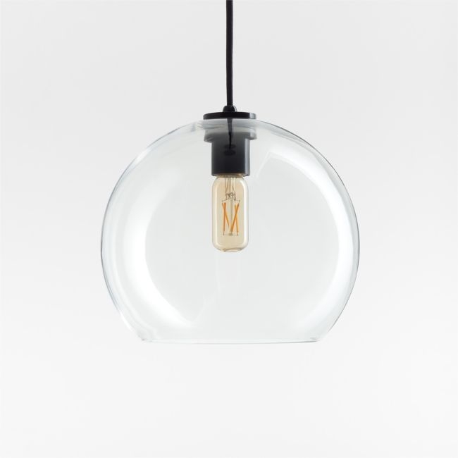 Arren Black Single Pendant Light with Large Round Clear Glass Shade 10.5" - Image 0