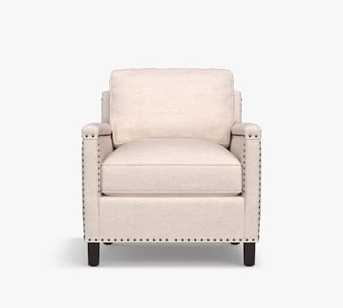 Tyler Square Arm Upholstered Armchair without Nailheads, Down Blend Wrapped Cushions, Performance Heathered Basketweave Alabaster White - Image 4