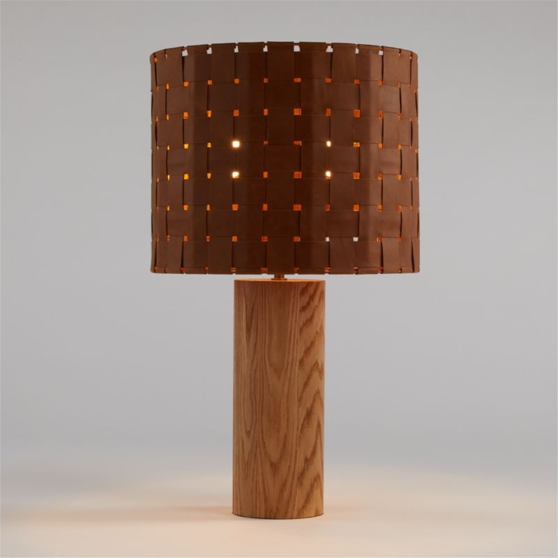 Shinola Parker Wood Table Lamp with Woven Leather Shade - Image 1
