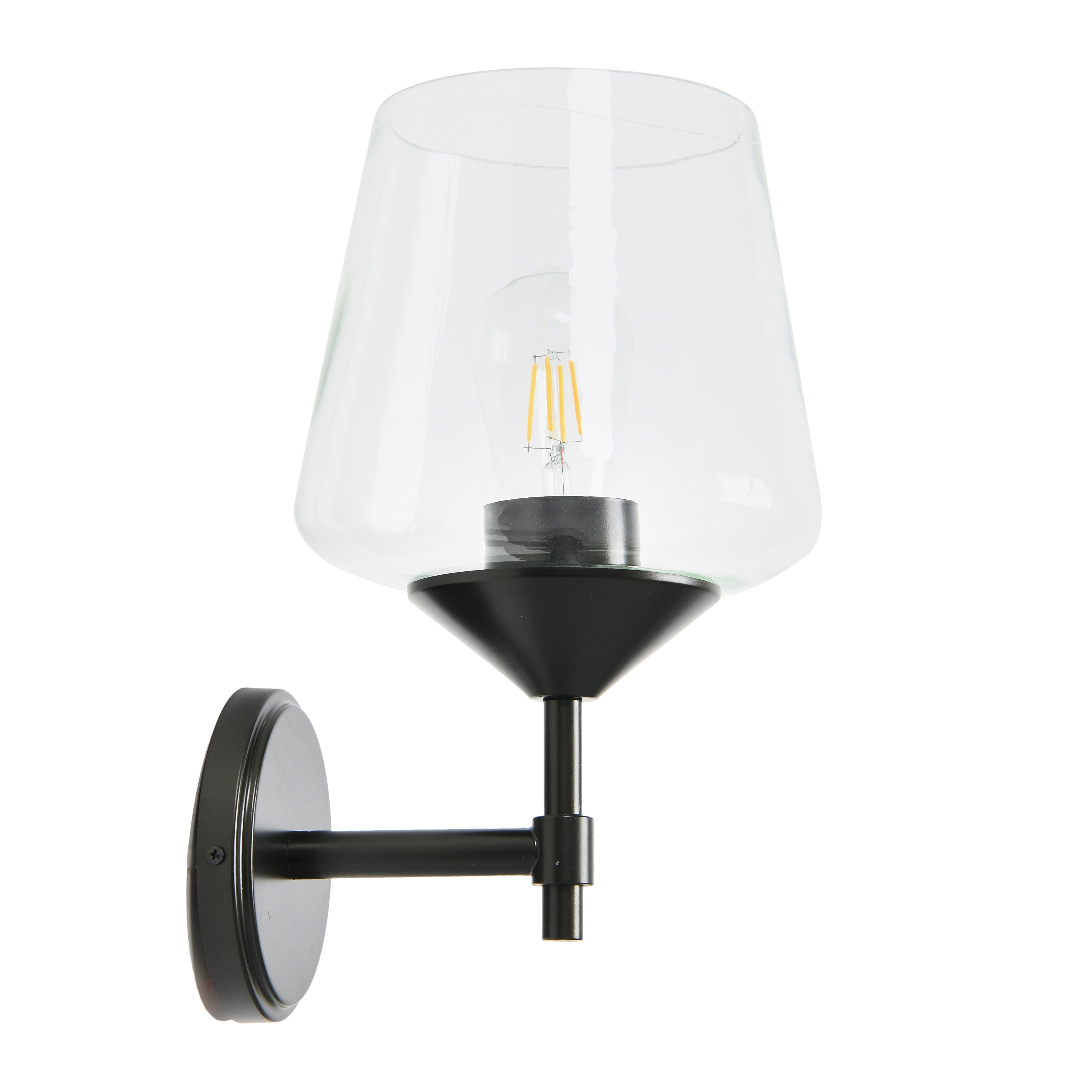 Industrial 1-Light Wall Sconce, Matte Black Finish with Clear Glass Shade - Image 0