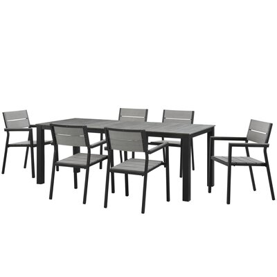 Gilbert Modern Light Grey And White 7 Piece Outdoor Patio 80.5 Inch Dining Set - Image 0