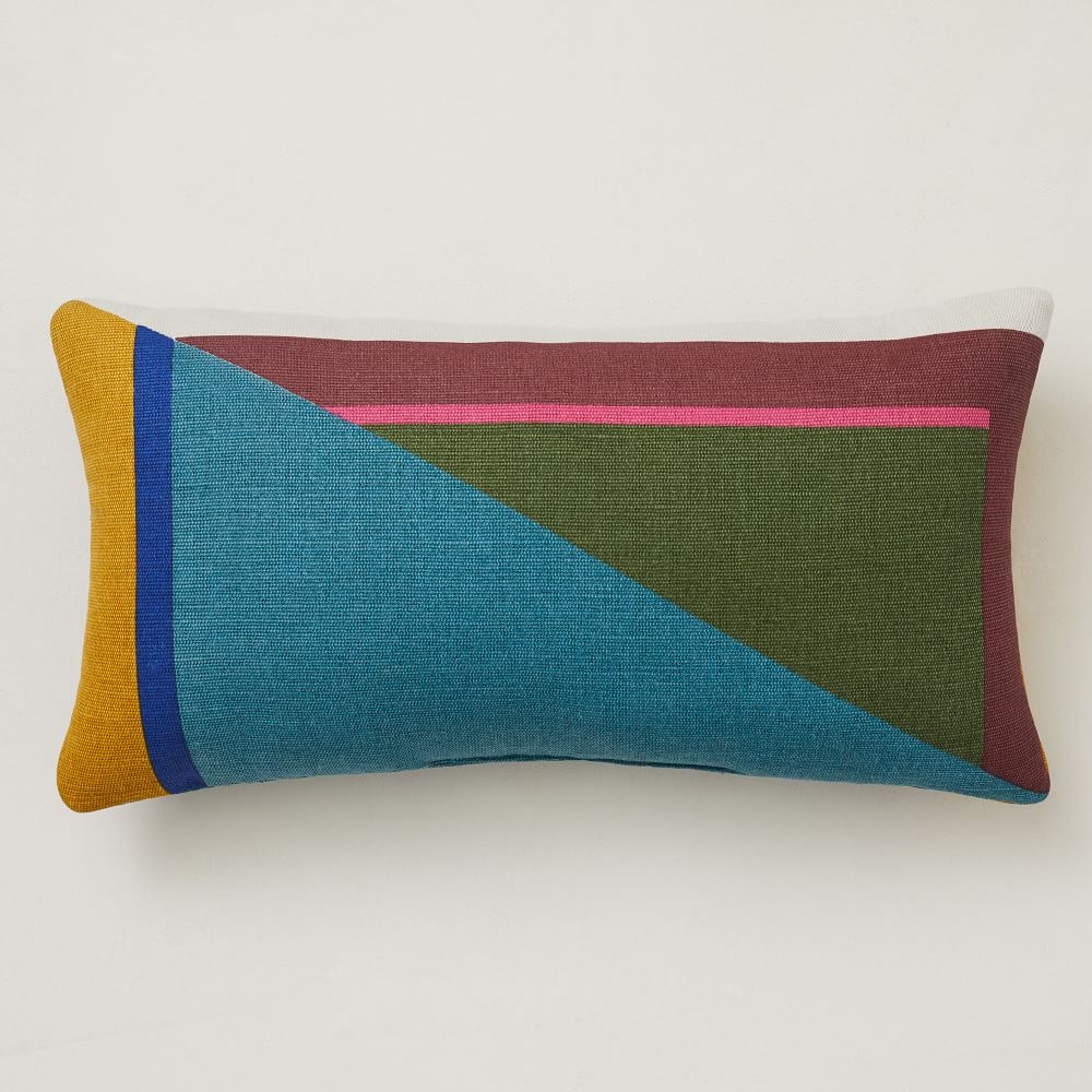 Outdoor Split Colorblock Pillow, 14"x26", Lagoon - Image 0