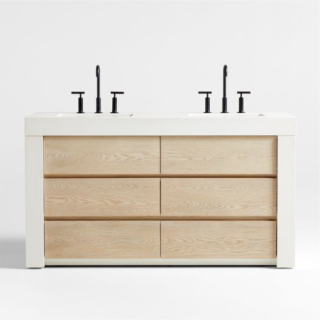 Bluff 60" Bleached Ash and Off White Quartz Double Vanity - Image 0