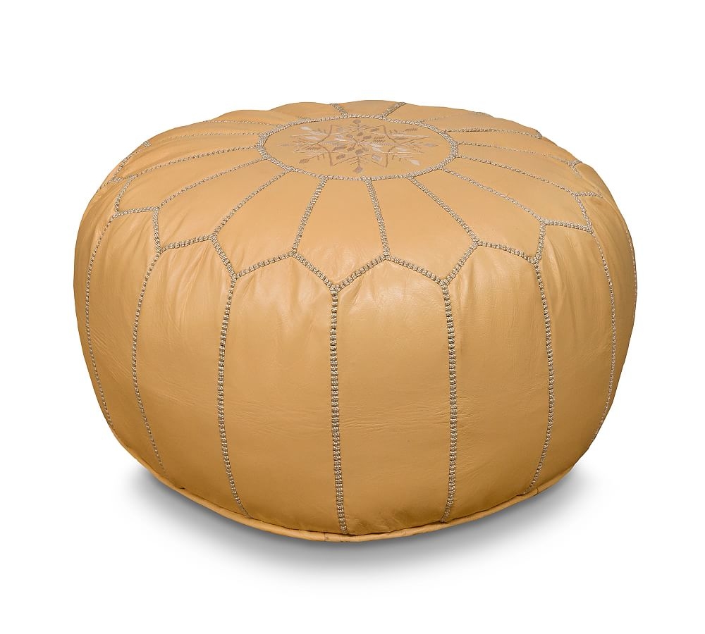 Nadia Moroccan Leather Pouf, Musk - Image 0
