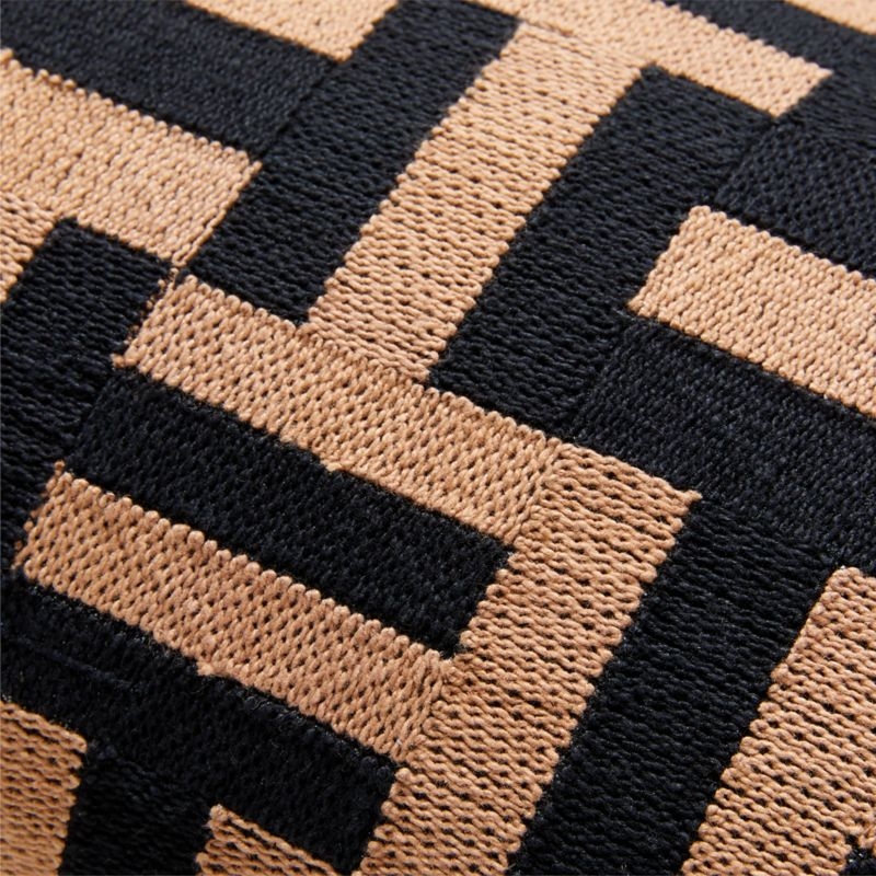 Reno Brown and Black Embroidered Cotton Lumbar Pillow with Down-Alternative Insert 23"x11" - Image 1