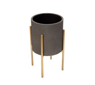 Bella Gray Textured Raised Planters with Gold Stand, Set of 2 - Image 1