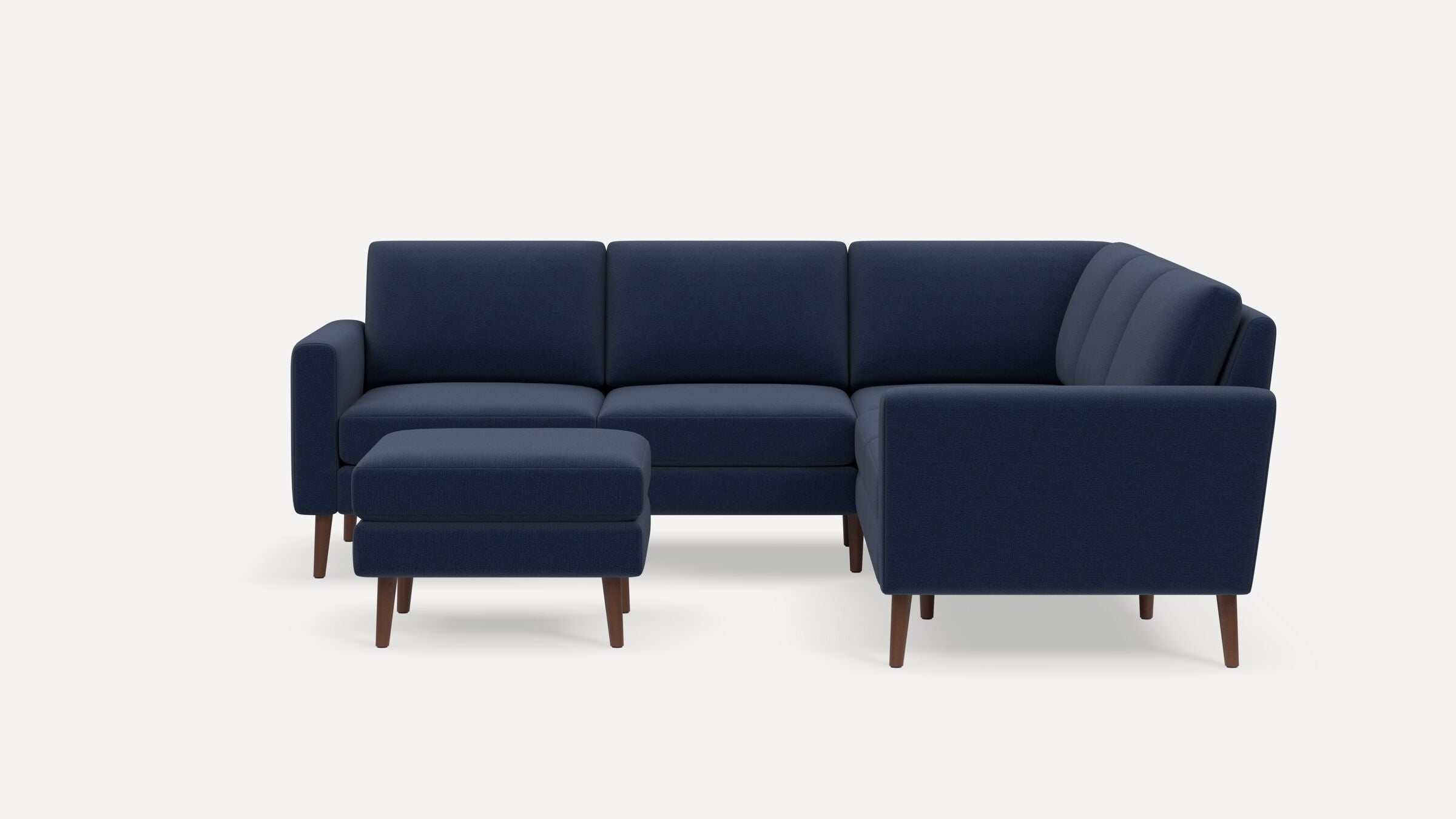 Nomad 5-Seat Corner Sectional with Ottoman - Navy Blue - Performance Flatweave / Walnut - Wood / Block - Image 0