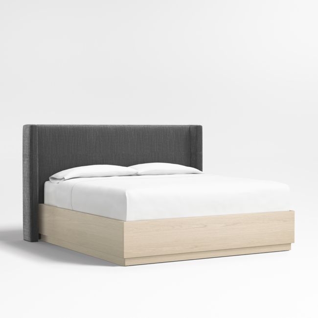 Arden 52" Charcoal Grey King Upholstered Headboard with Batten White Oak Storage Bed Base - Image 0