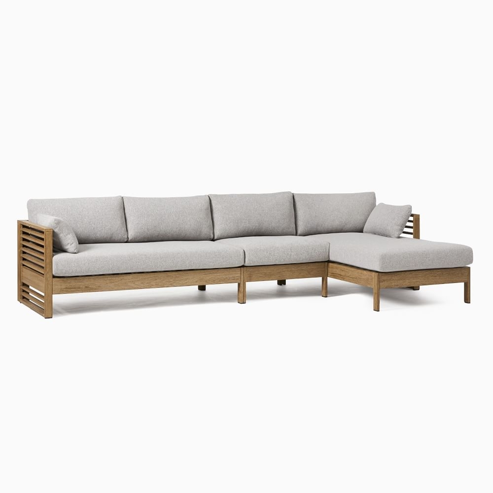 Santa Fe Slatted 3 Pc Sectional Set 4: Left Arm Sofa + Armless Single + Right Arm Chaise, Driftwood/Gray - Image 0