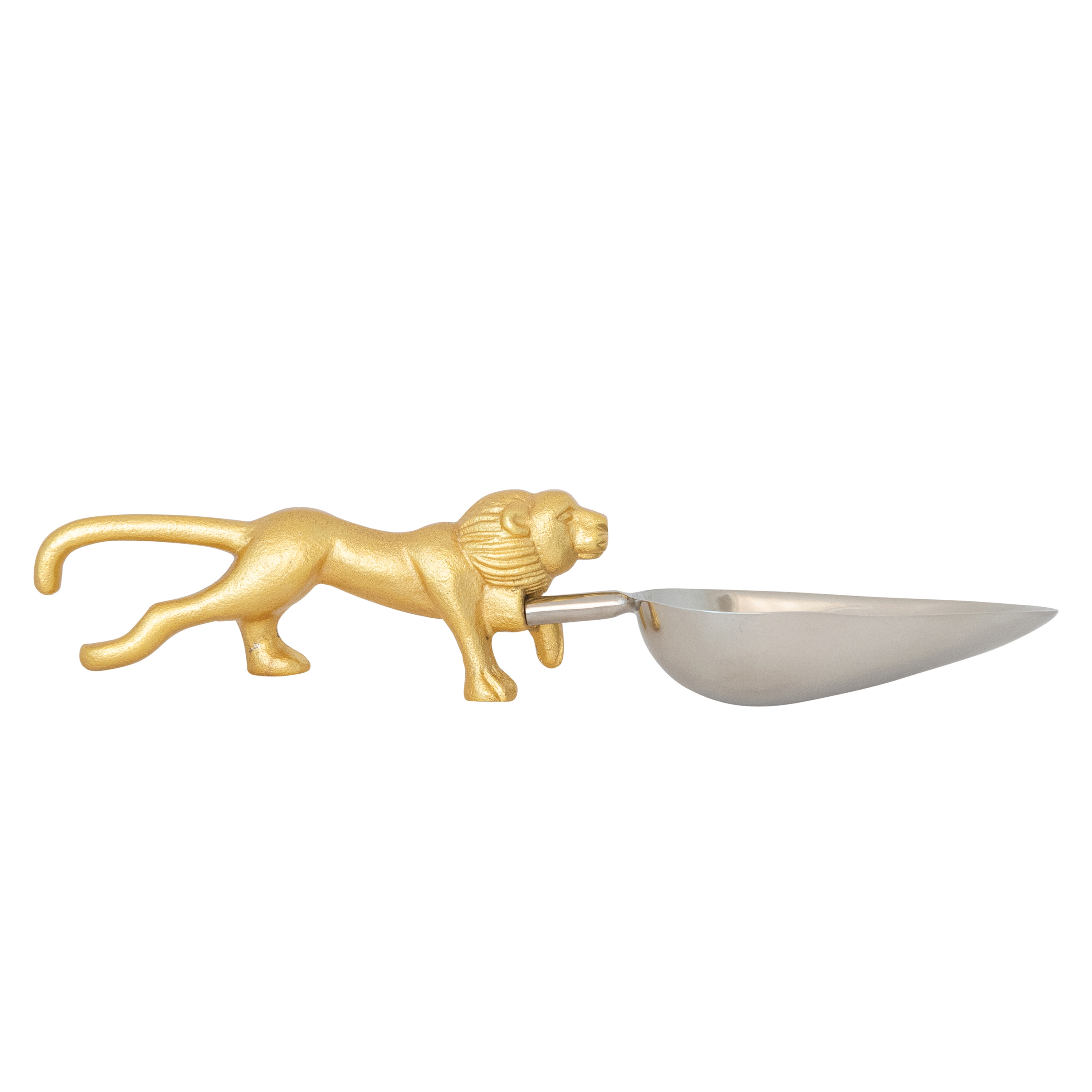 Stainless Steel and Cast Aluminum Scoop with Lion Shaped Handle, Gold Finish - Image 0