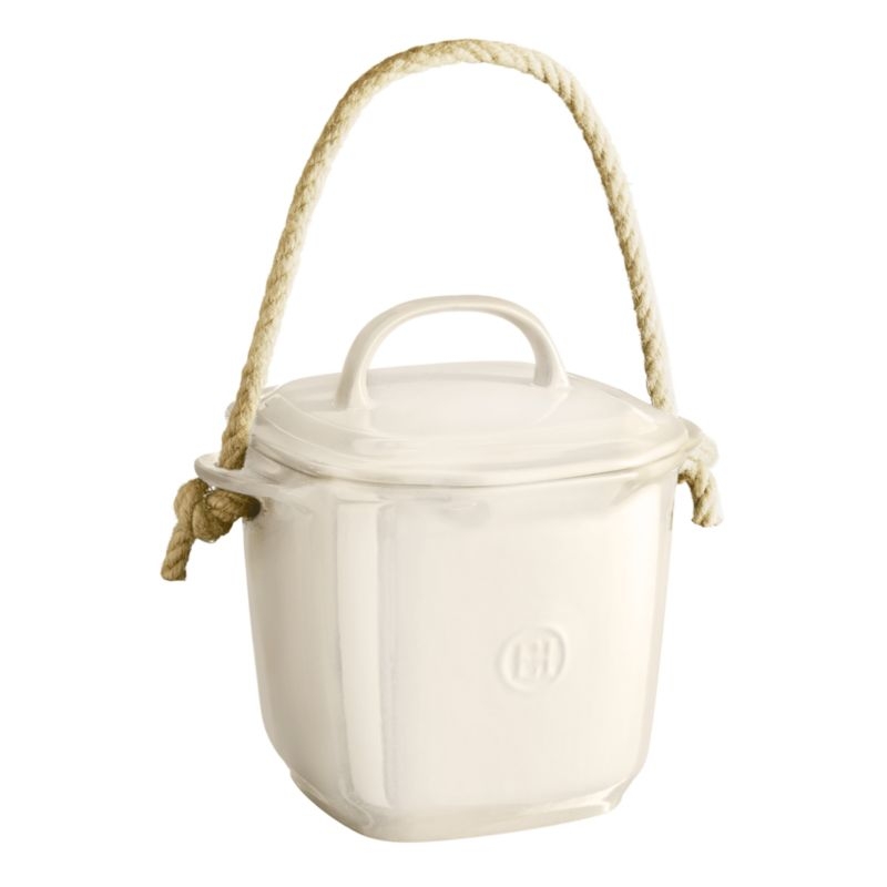 Emile Henry Clay Ceramic Compost Bin with Lid and Rope Handle - Image 4