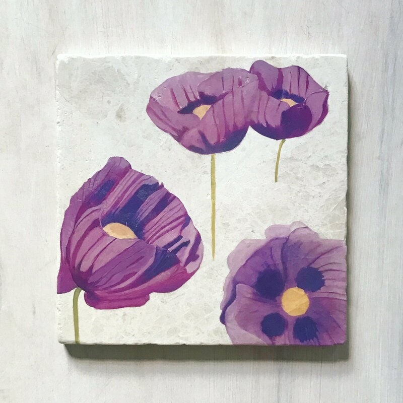 India & Purry Purple Poppies Marble Trivet - Image 0