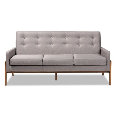 Barrette Mid-Century Modern Light Grey Fabric Upholstered Walnut Finished Wood Sofa - Image 0