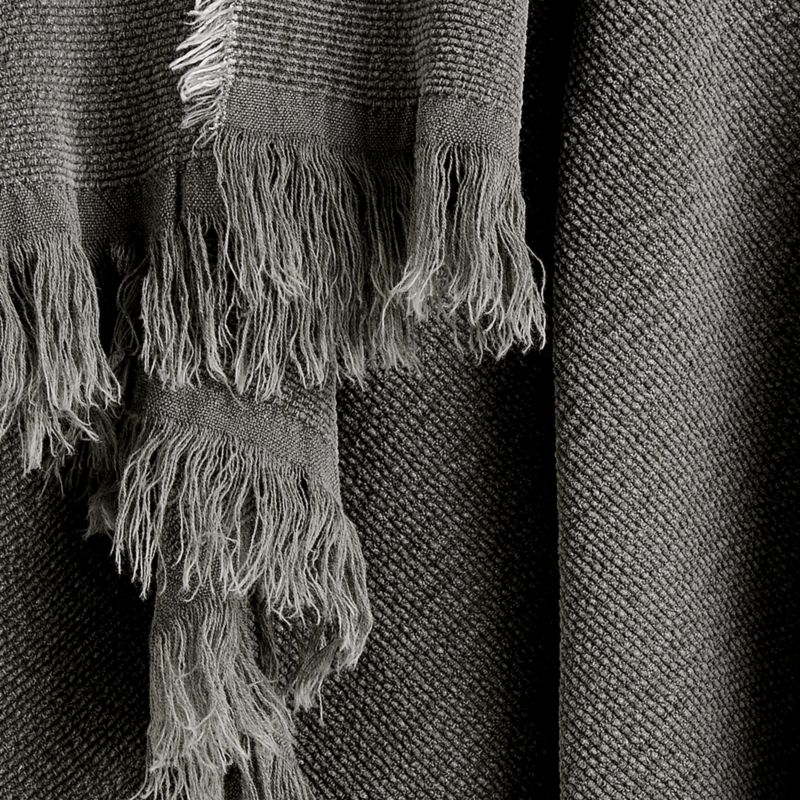 Olind Grey Fringed Throw Blanket - Image 2