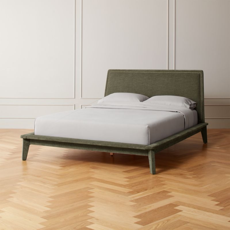 Atria Upholstered Nailhead King Bed Grey - Image 1