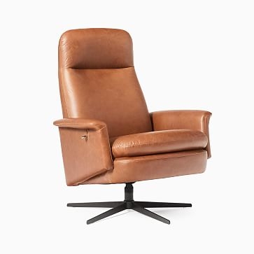 Crescent Recliner, Poly, Sierra Leather, Licorice, Antique Bronze - Image 1