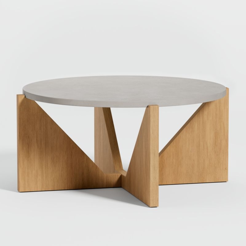 Miro Concrete Coffee Table with Natural White Oak Wood Base - Image 1