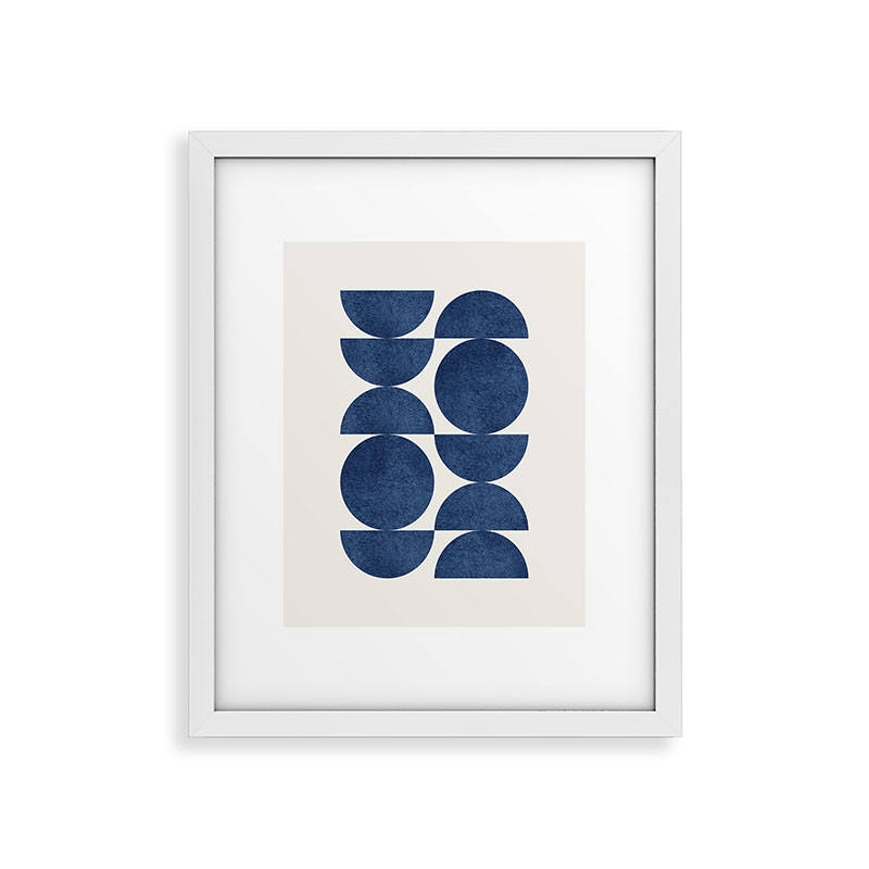 Blue Navy Retro Mid Century by MoonlightPrint - Modern Framed Art Print, White, 11" x 14" - Image 0