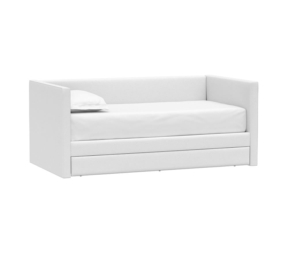 Carter Square Daybed Bed w/ Trundle, Twin, Performance Slubby Chenille, White - Image 0