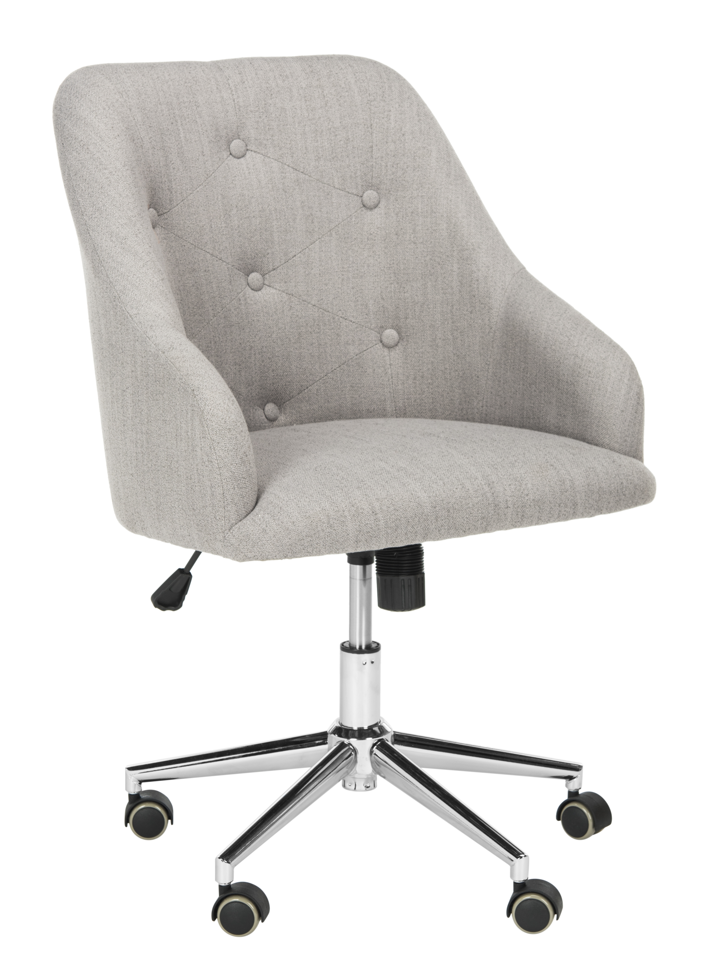 Evelynn Tufted Linen Chrome Leg Swivel Office Chair - Grey/Chrome - Safavieh - Image 1