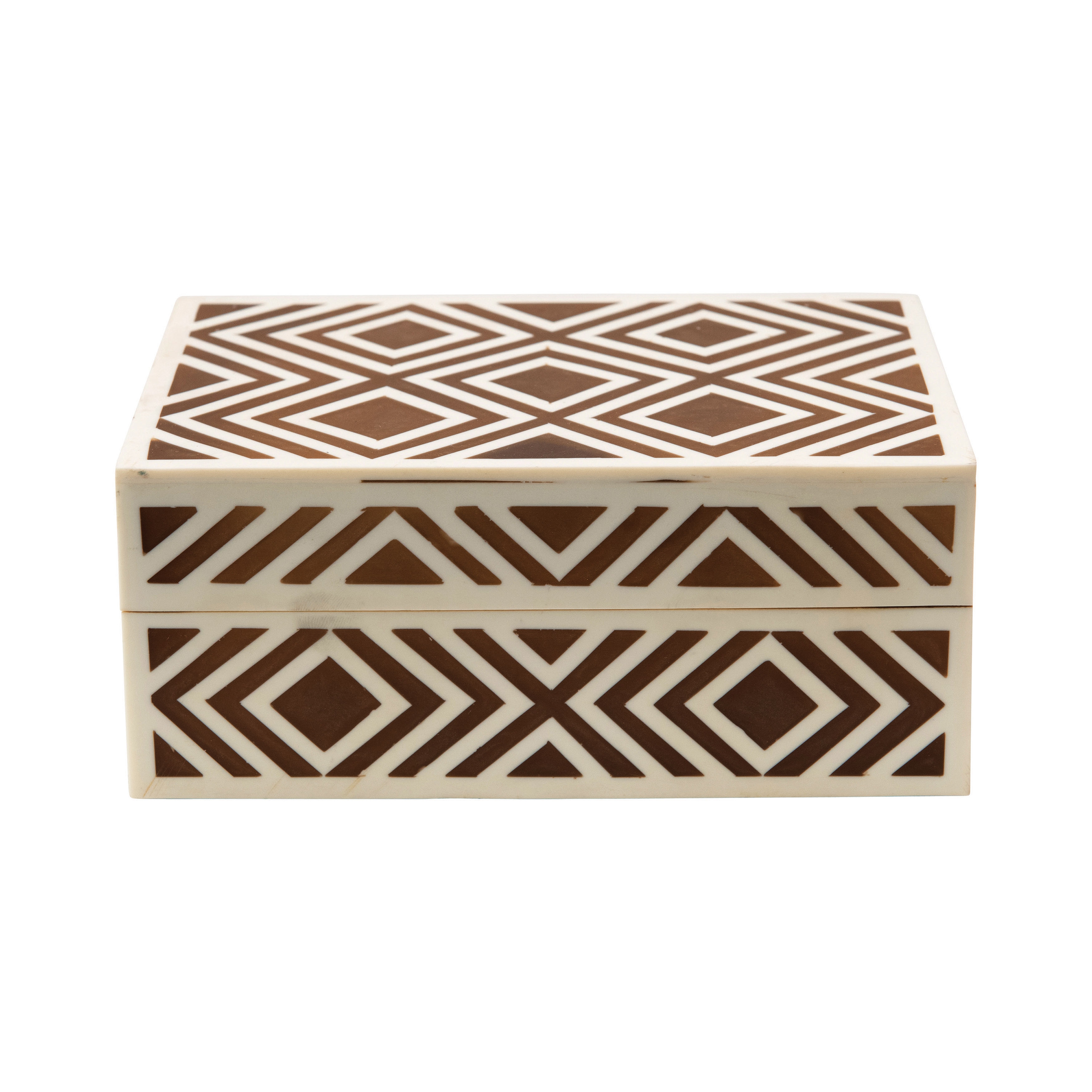 Pattern Inlay Decorative Box, Brown & Cream - Image 0