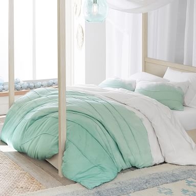 Kelly Slater Ombre Pleated Organic Duvet Cover, Full/Queen, Pool - Image 3
