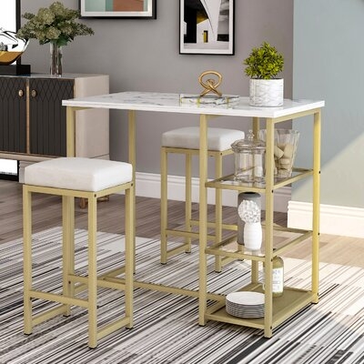 3-Piece Modern Pub Set With Faux Marble Countertop And Bar Stools - Image 0