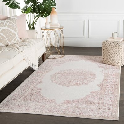 Devin Oriental Pink/White Area Rug Rectangle 6' x 9' - Image 1