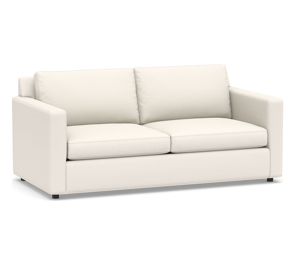 Sanford Square Arm Upholstered Sofa 74", Polyester Wrapped Cushions, Performance Chateau Basketweave Ivory - Image 0