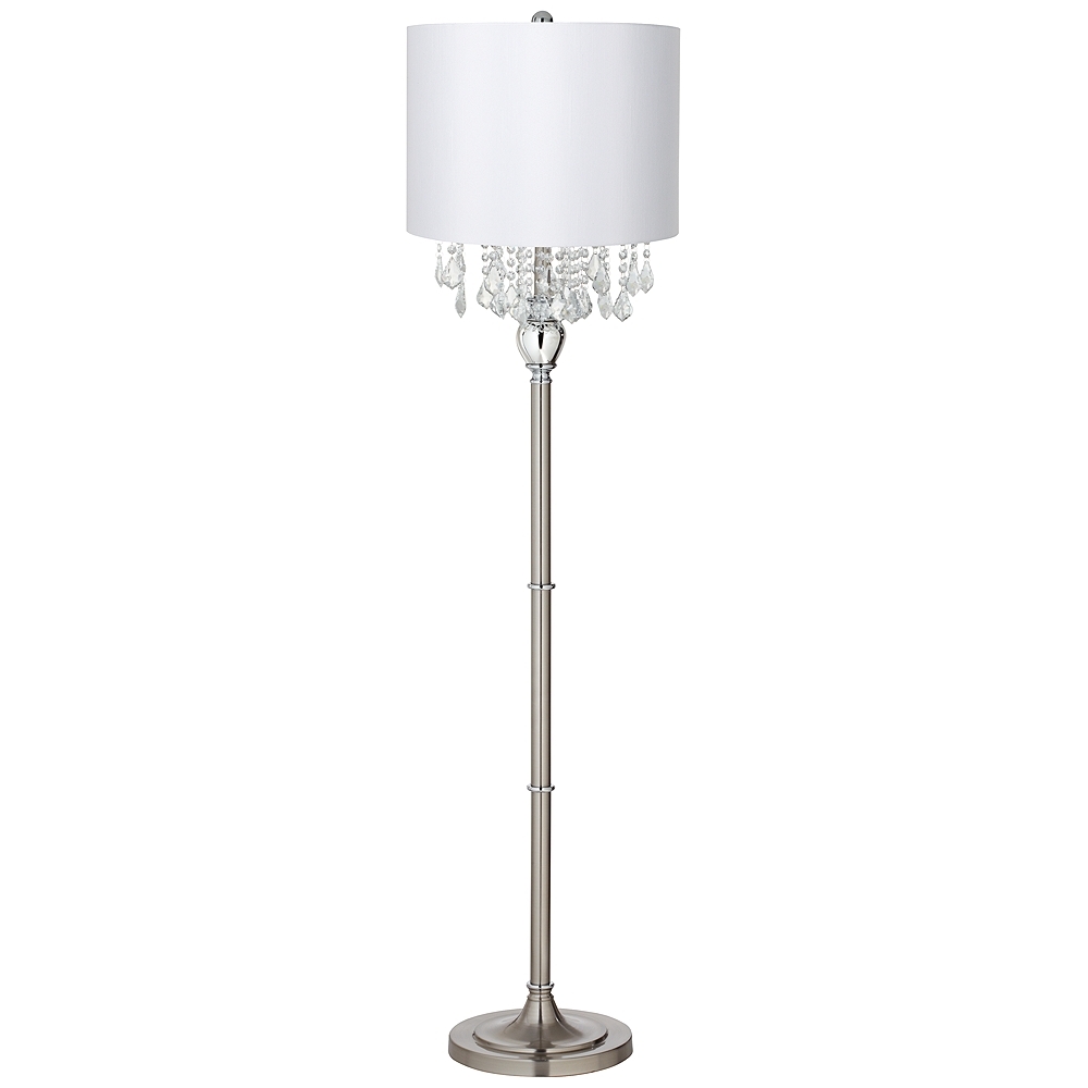 Crystals 60 1/2" Satin Steel Floor Lamp with White Drum Shade - Image 0