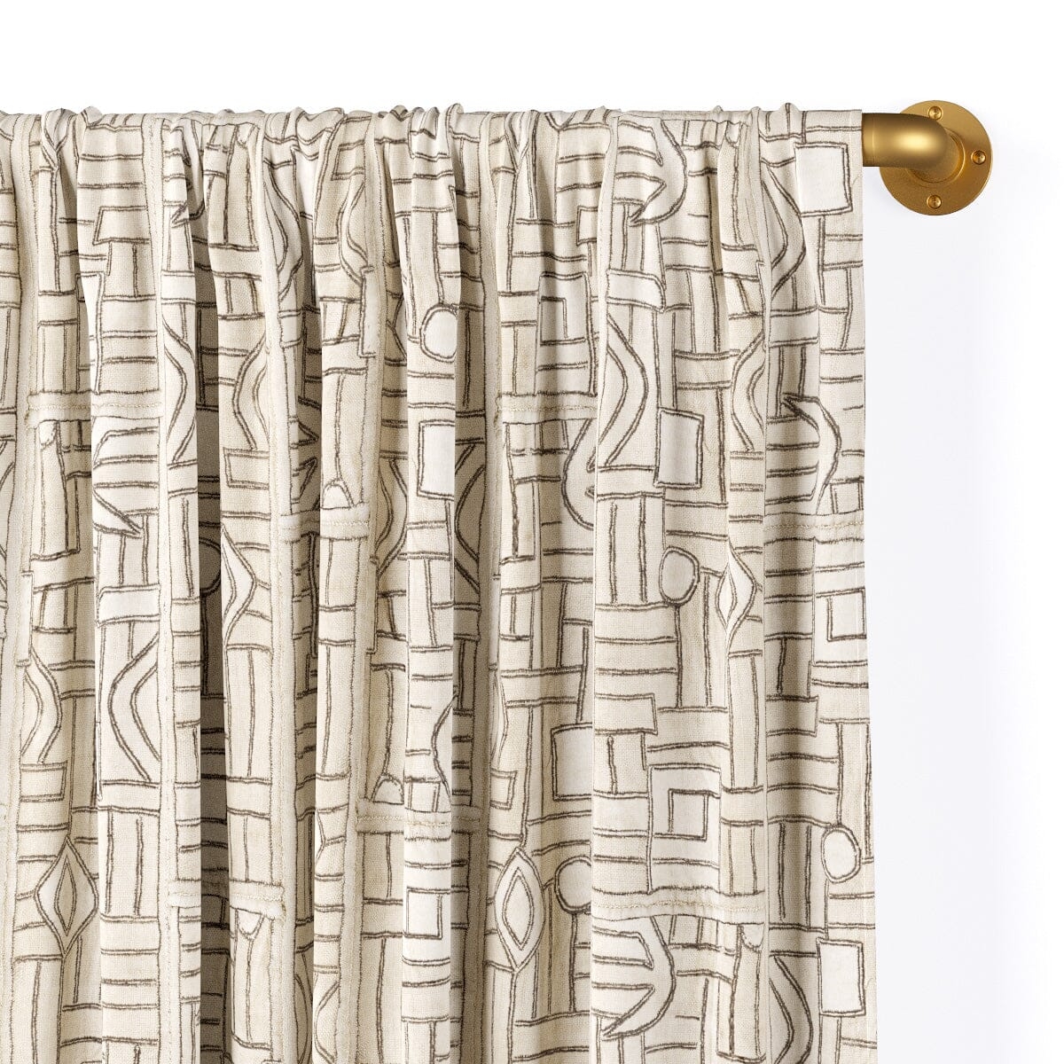 Ecru Maze Kuba Cloth Rod Pocket Curtain by St. Frank | Brown | 84" Panel | Cotton - Image 0