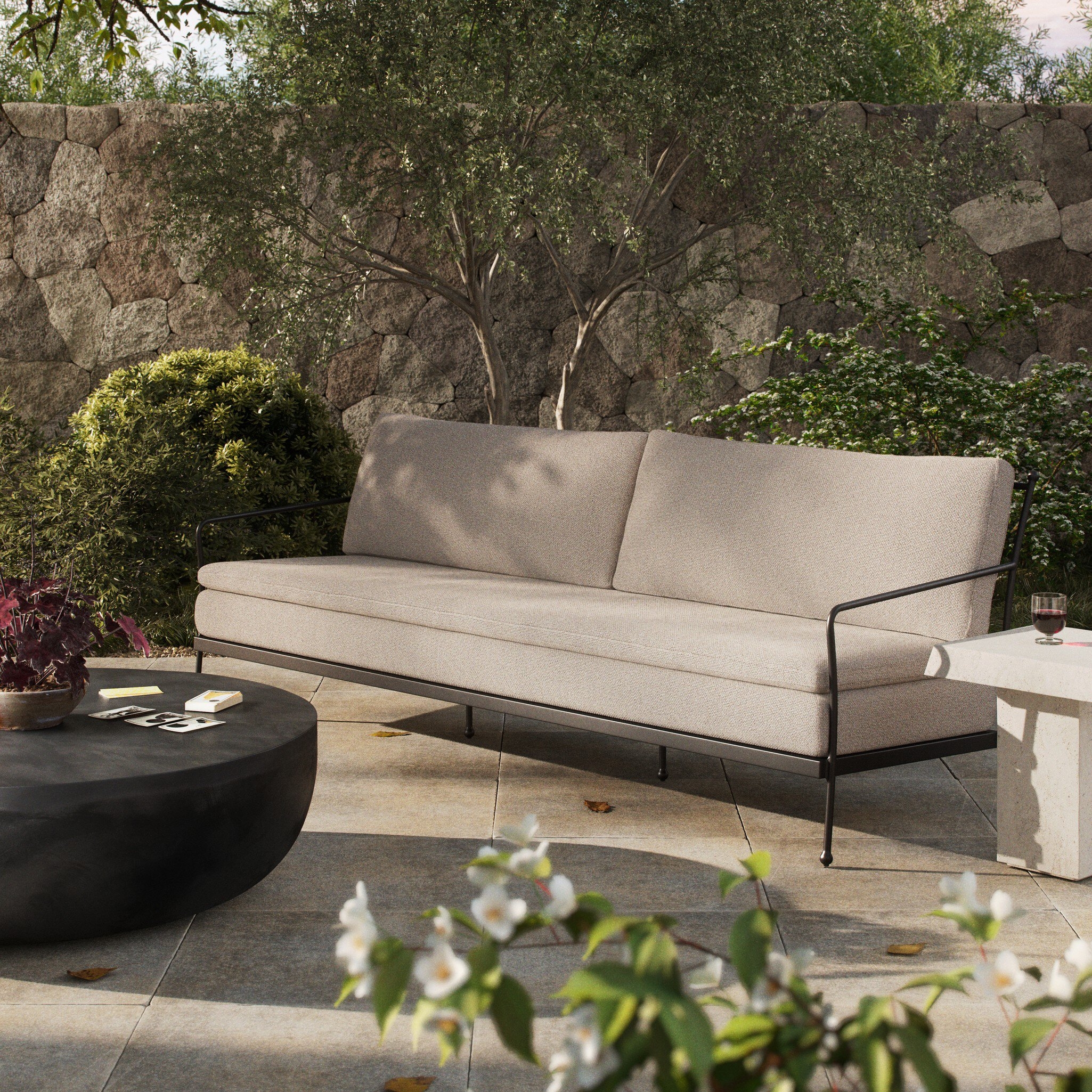 Tally Outdoor Sofa-96" - Ramiro Ecru - Image 3