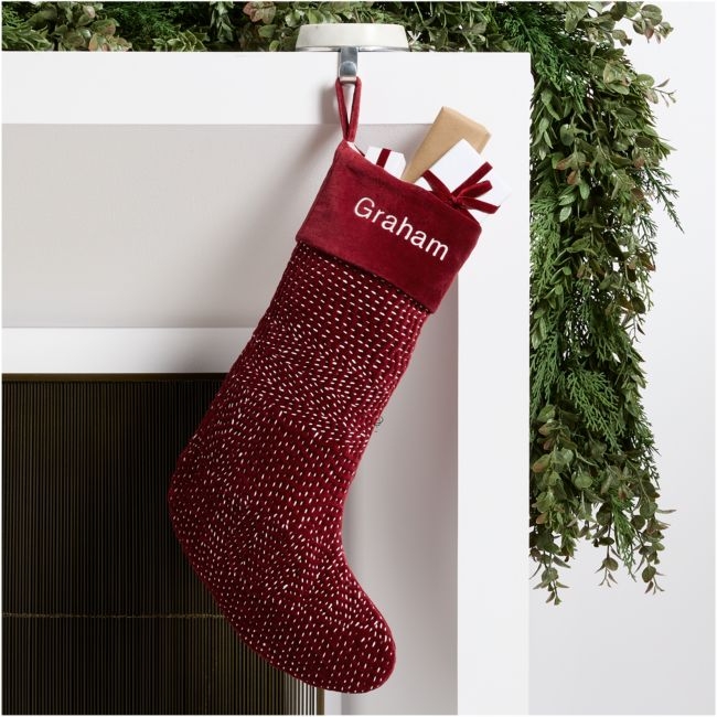Sashiko Red Velvet Christmas Stocking - Image 0