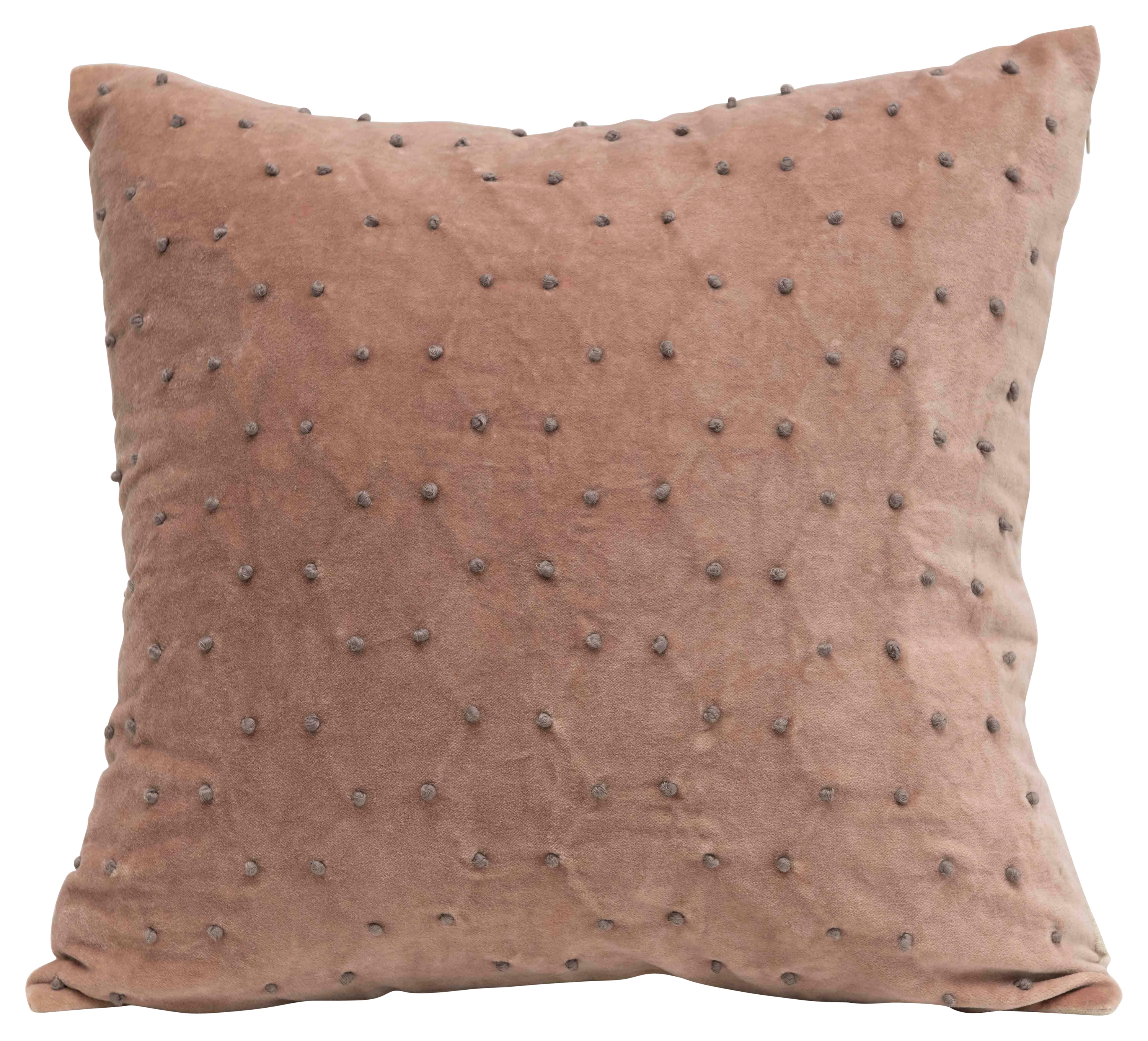 Reversible Square Polka Dot Cotton Velvet Pillow with Solid Back - Image 0