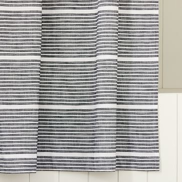 Organic Mini Stripes Shower Curtain, Midnight, 72"x74" - Image 2