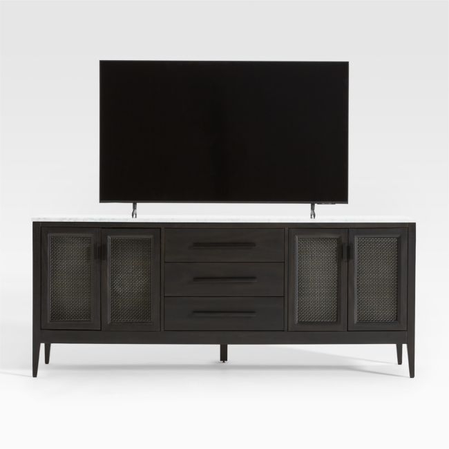 Enzo 72" Black Storage Media Console with Marble Top - Image 0