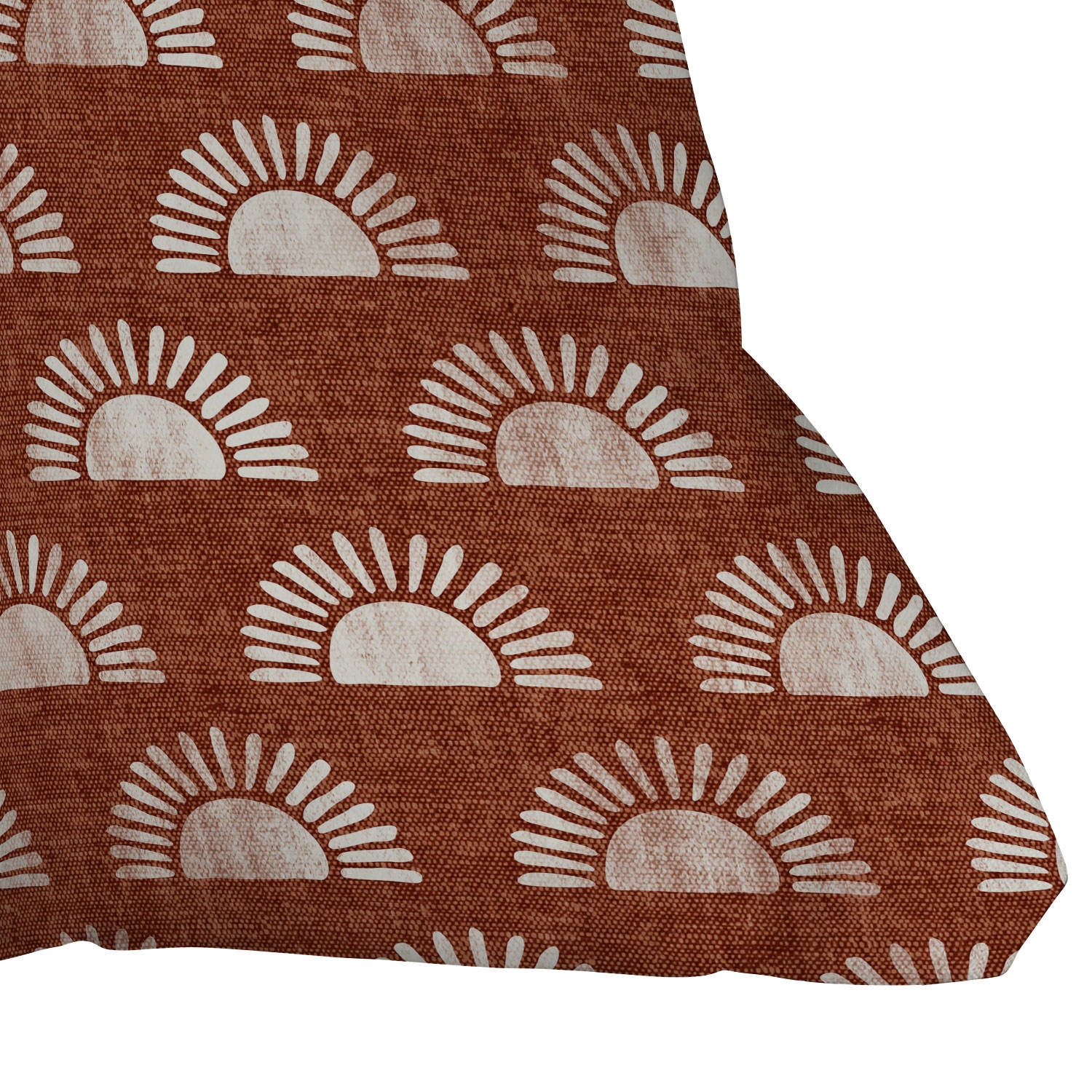 Block Print Suns On Rust by Little Arrow Design Co - Outdoor Throw Pillow 18" x 18" - Image 3