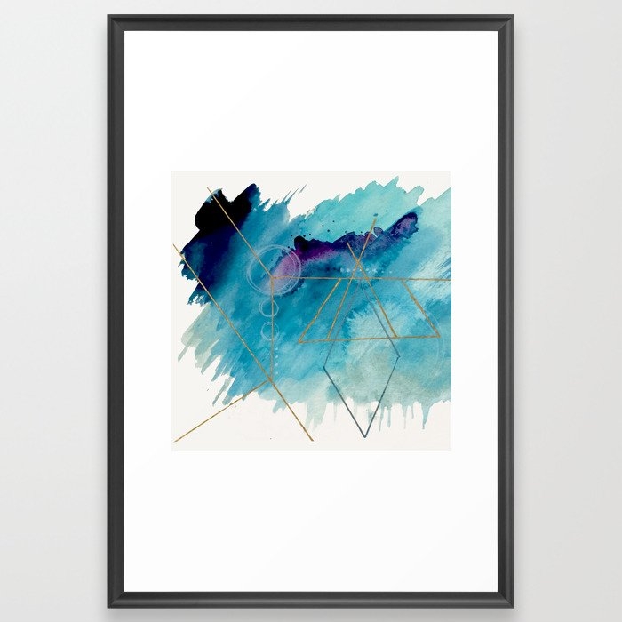 Galaxy Series 1 - A Blue And Gold Abstract Mixed Media Set Framed Art Print by Alyssa Hamilton Art - Scoop Black - Large 24" x 36"-26x38 - Image 0