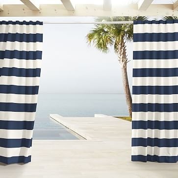 Outdoor Stripe Curtain, Navy, 48"x84" - Image 0