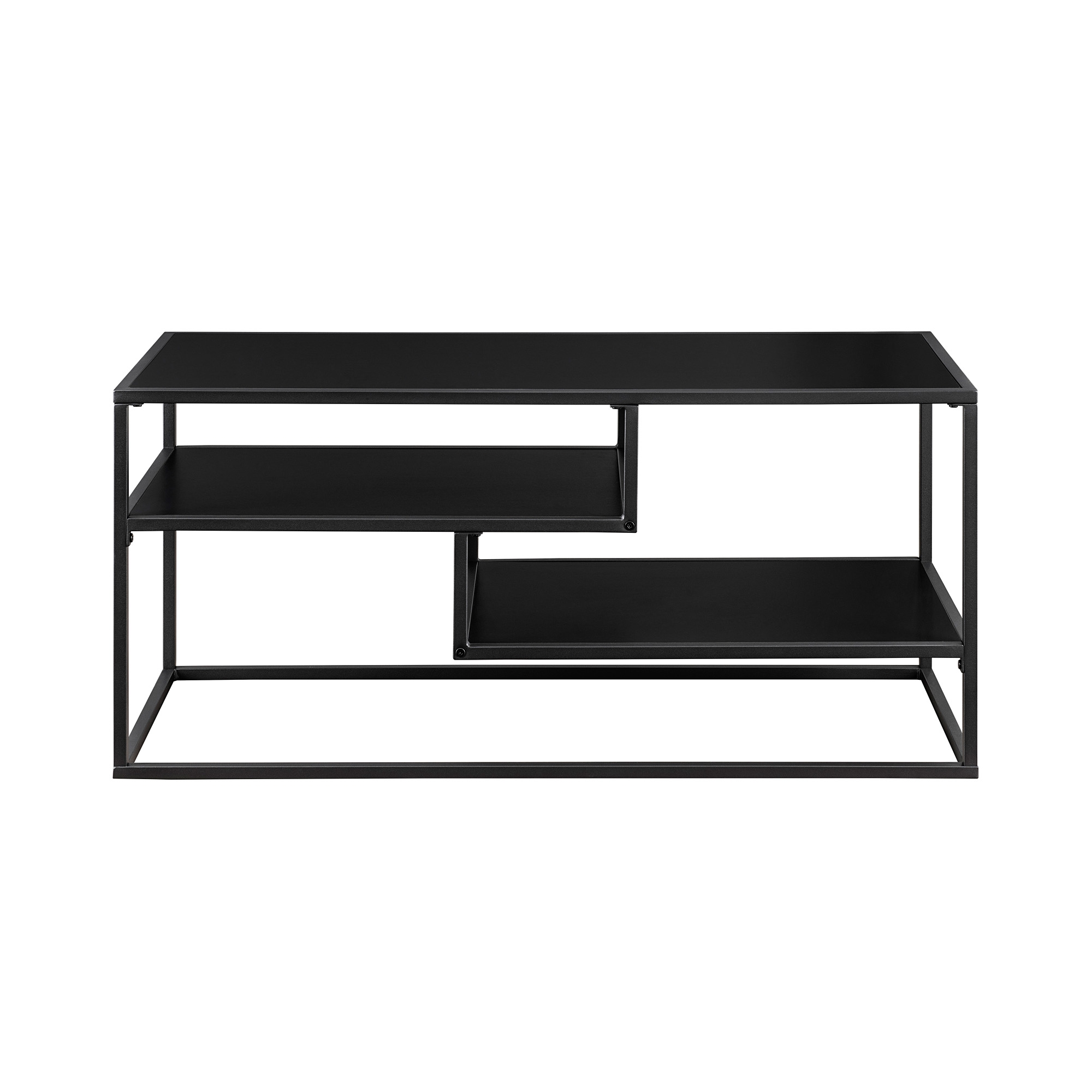Modern Floating Shelf Metal and Wood TV Stand for TVs up to 43” – Solid Black - Image 1