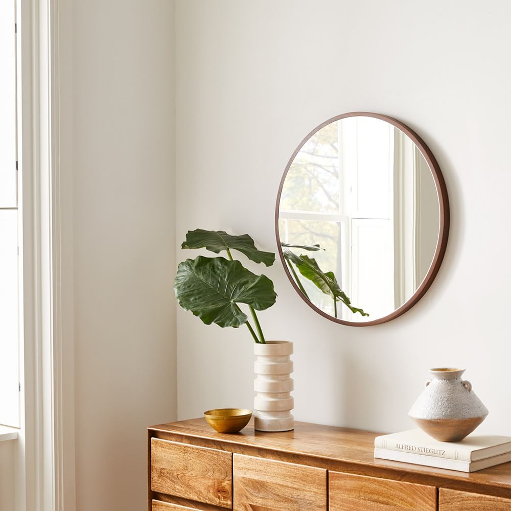 Bennet Thin Wood Frame Wall Mirror Round 30 in Diameter Dark Walnut - Image 0