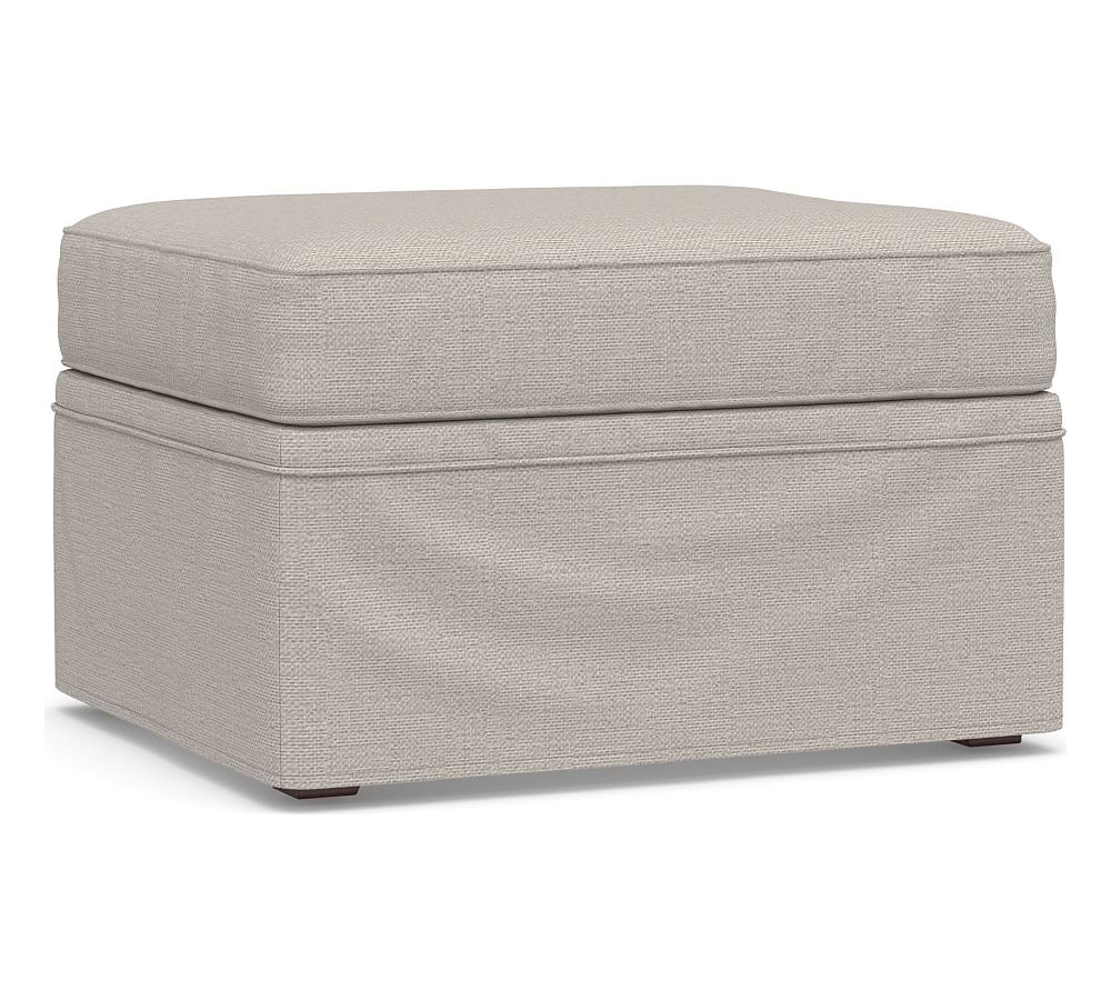 Cameron Slipcovered Storage Ottoman, Polyester Wrapped Cushions, Chunky Basketweave Stone - Image 0